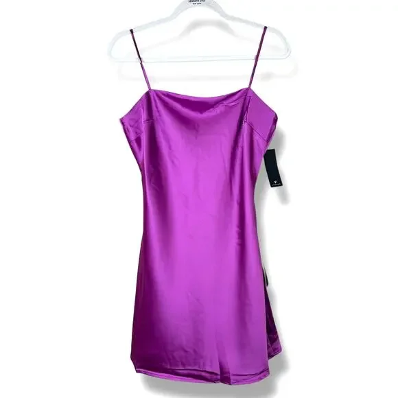 NEW Lulus Chic Allure Purple Satin Lace-Up Cowl Back Mini Slip Dress Medium - Picture 4 of 7